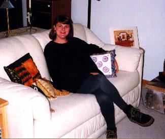 Julie relaxing on the couch