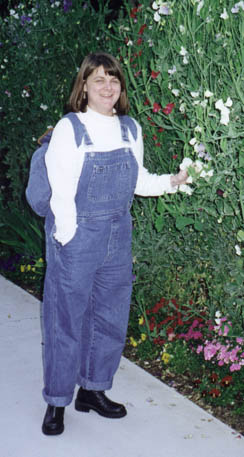 Julie smelling the roses..., er, flowers